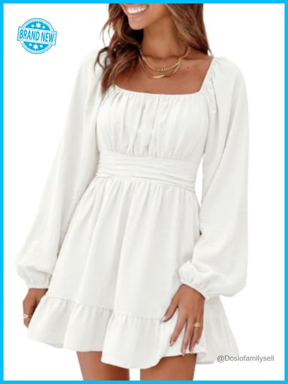 Women's Lantern Sleeve Mini Dress Tie Backless Smocked Waist A-Line